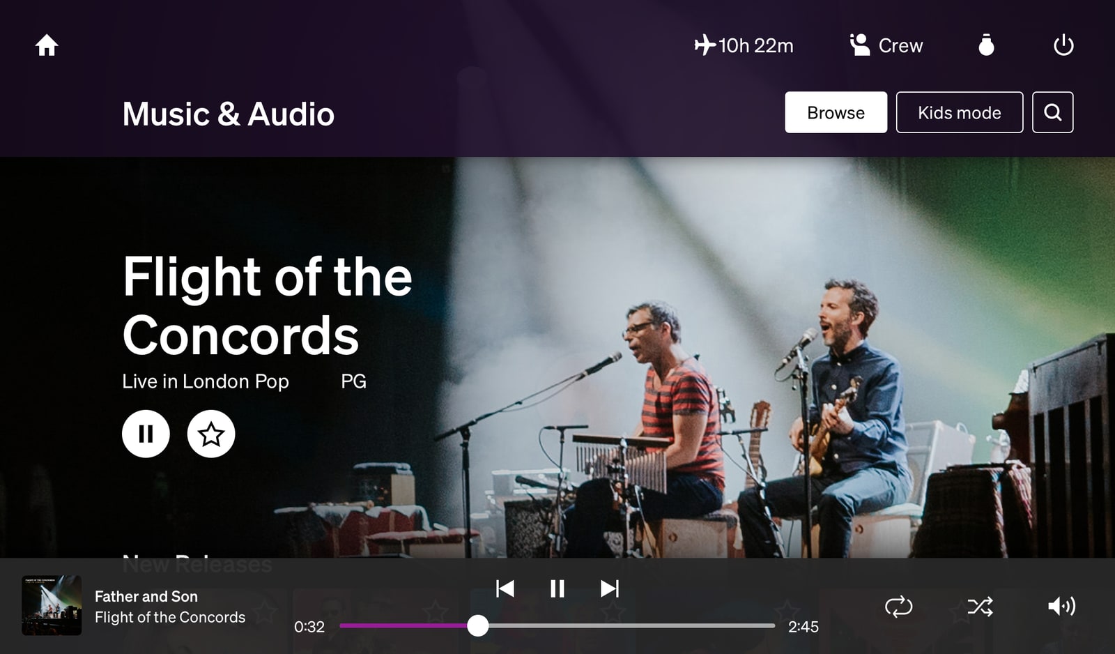 Listen app showing hero title and the media player controls visibly playing a song.